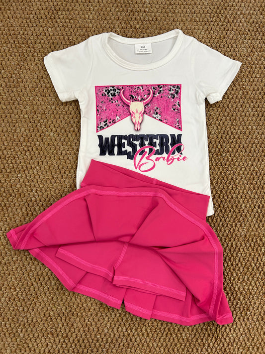 Baby Girls Western Howdy Bull Skull Shirt Hot pink Pleated Skorts Yoga Active Sets