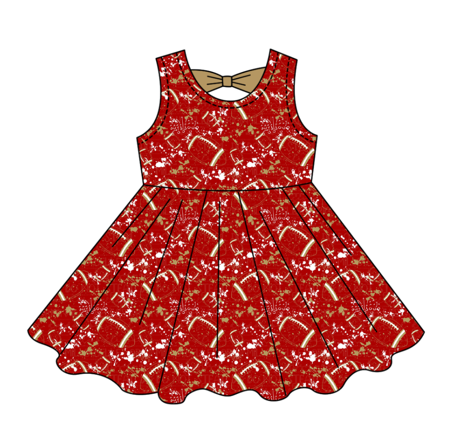 Preorder (moq 5)Baby Girls Tie-dye Footballs Print Team Shorts Knee Length Dress