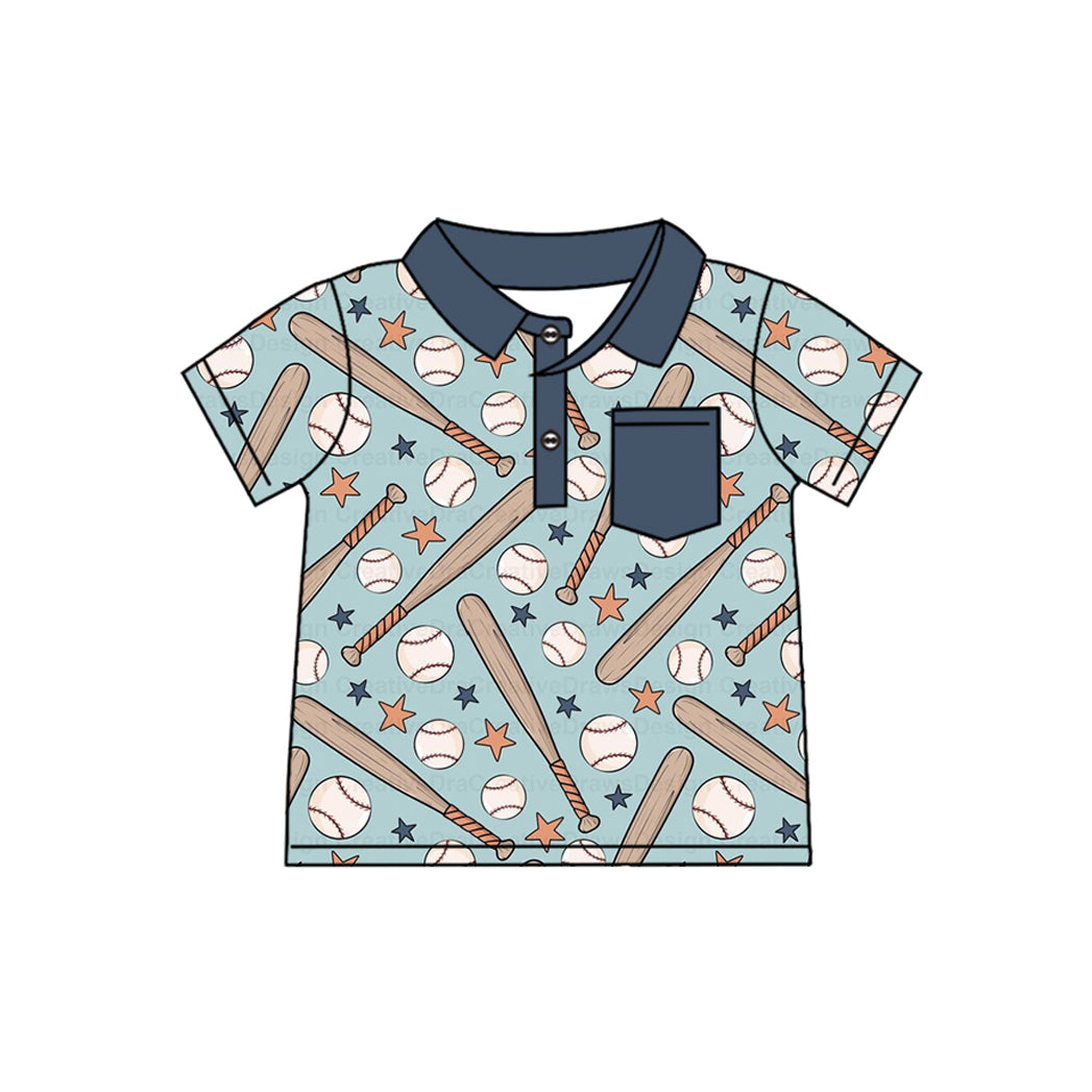 Preorder(MOQ 5)Baby Boys Baseball Pocket Short Sleeve Pullovers Tops