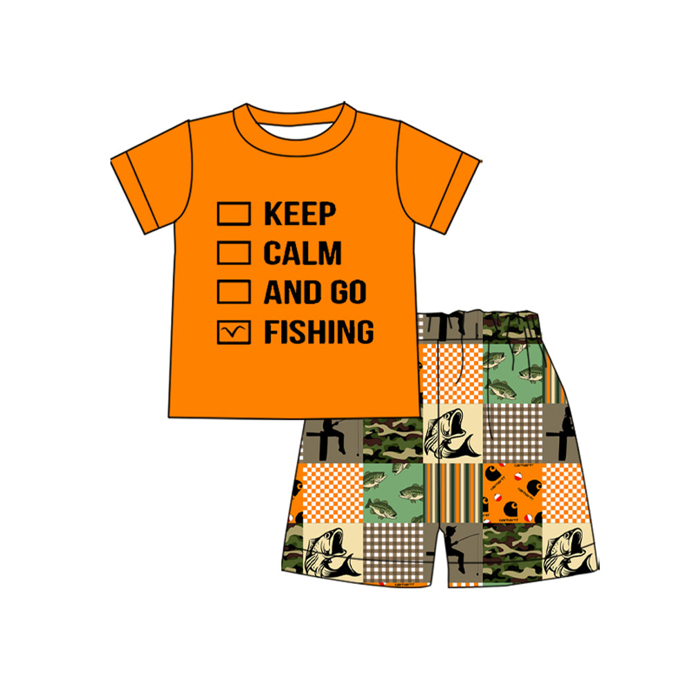 Preorder(moq 5) Baby Boys Orange Top Fishing Shorts Clothes Sets