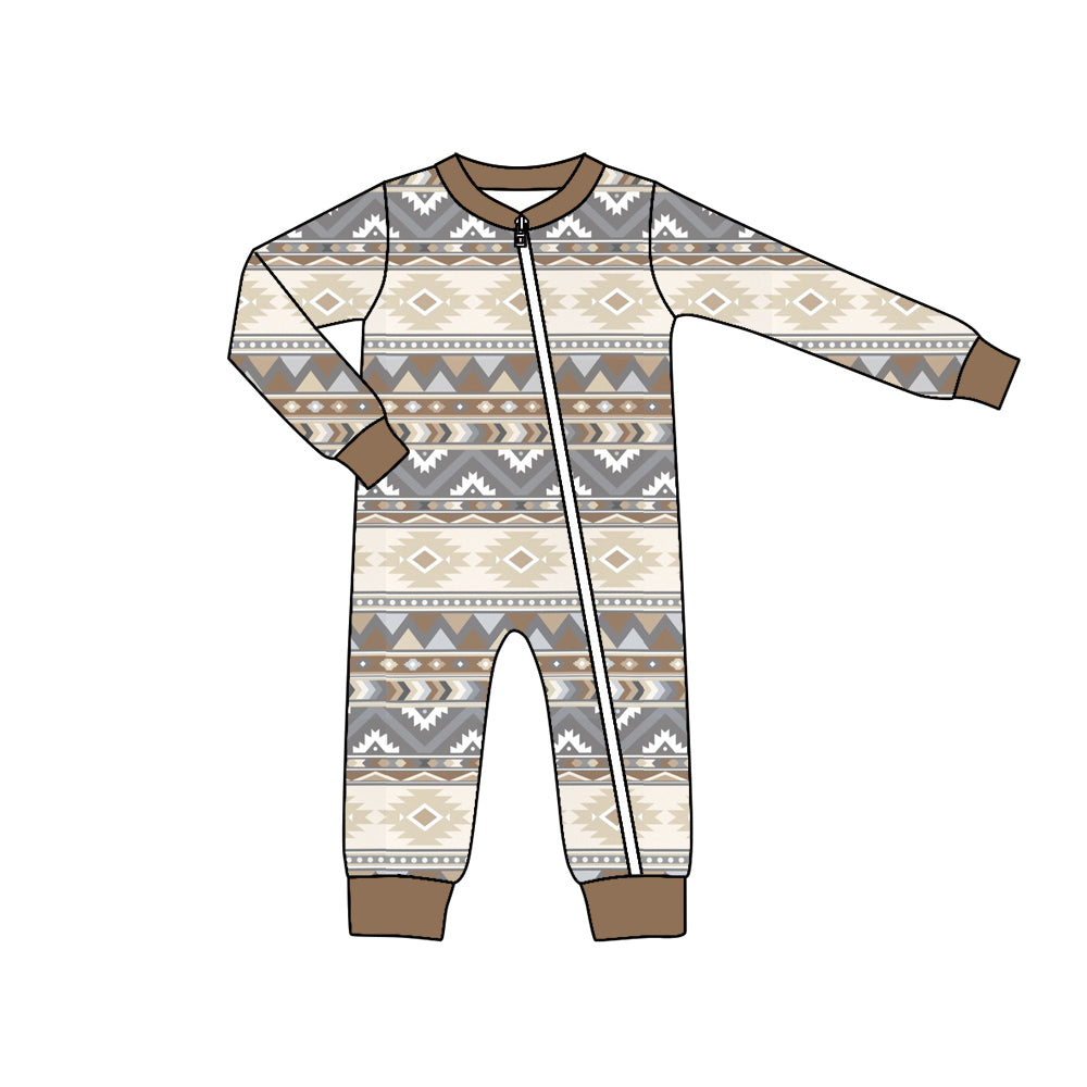 Baby Boys Western Grey Aztec Long Sleeve Zip Rompers Preorder(moq 5)