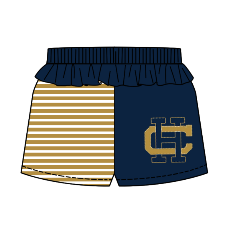 Preorder (moq 5)Baby Girls Gold Stripe CH Team Ruffle Shorts Bottom