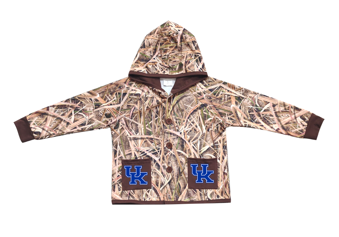 Preorder (moq 5)Baby Boys Khaki Leaves Camo UK Pockets Team Button Hoodie Jackets Top