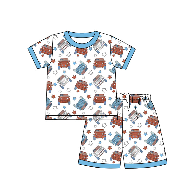 Baby Boys 4th Of July Truck Shirt Shorts Pajamas Clothes Sets preorder(moq 5)