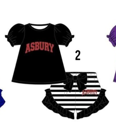 Preorder (moq 5)Baby Girls Asbury Tunic Ruffle Bow Shorts Team Clothes Sets
