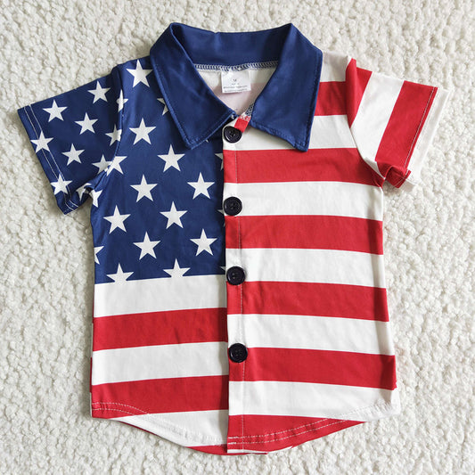Sibling Brother Baby Boys 4th of July Star Stripe Button Up Shirts