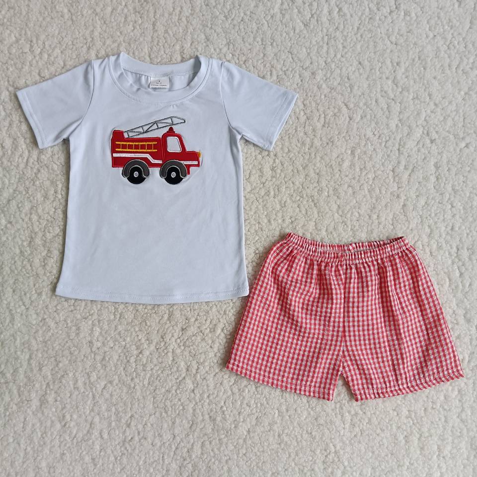 Sibling Boys Baby Girls Firetrucks Shirt Top Shorts Clothes Sets