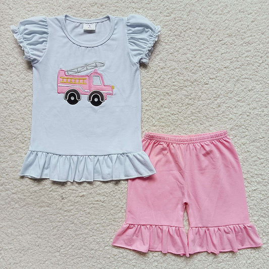 Sibling Boys Baby Girls Firetrucks Shirt Top Shorts Clothes Sets