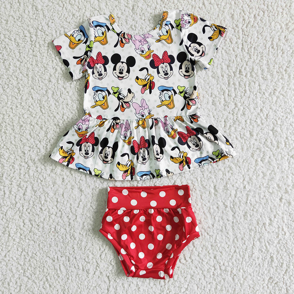 Sibling Baby girls cartoon summer bummie sets