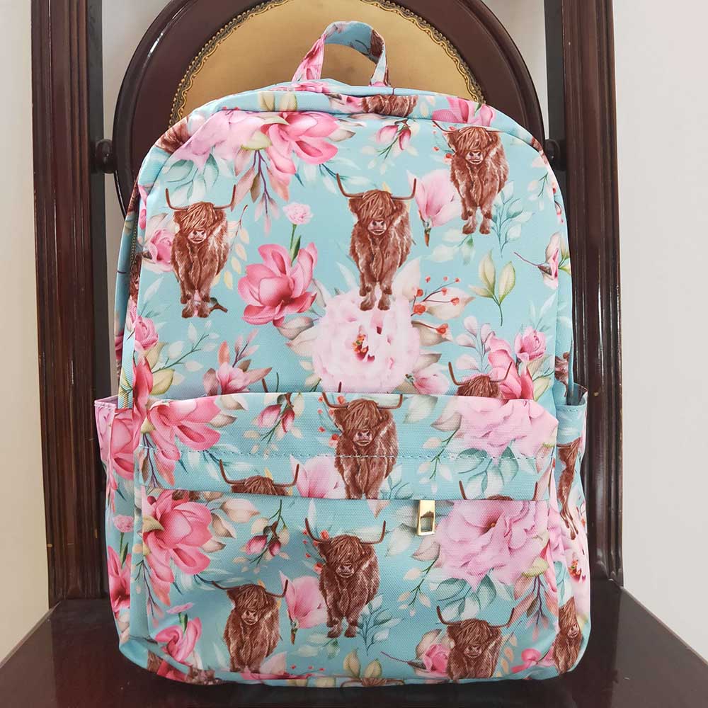 USA Shop Baby Children Flowers Highland Cows Western School Backpack Bags