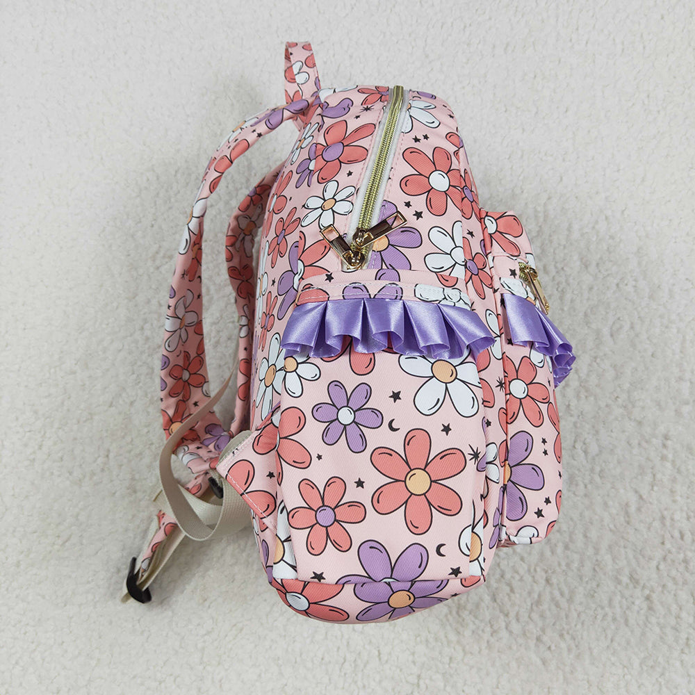 Baby Kids Girls Pink Flowers Backpack Zip Back Bags