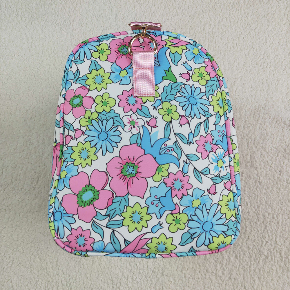 Pink Ruffle Blue Floral Print Gym Duffle Bags