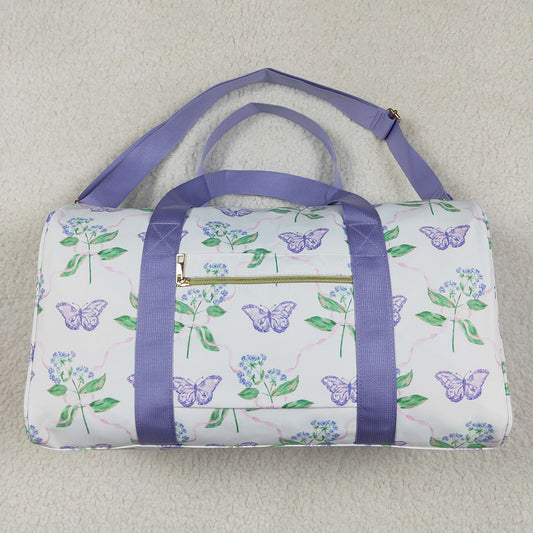 Lavender Ruffle Butterfly Floral Print Gym Duffle Bags