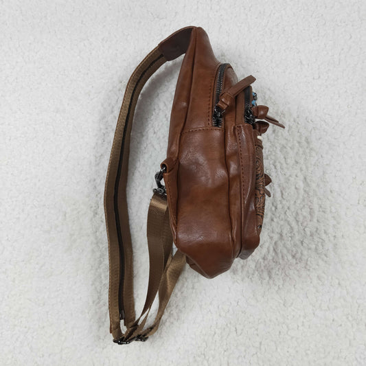 USA Brown Zipper Flowers Back Bags