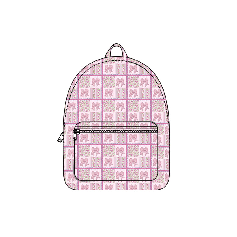 Baby Kids Pink Bows Flowers Checked Zipper School Back Bags Preorder