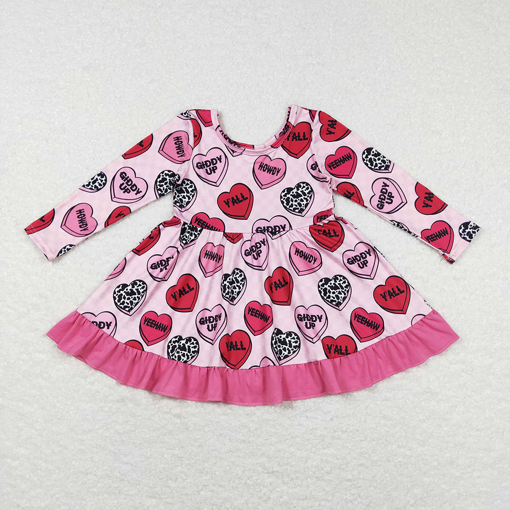 Baby Girls Valentines Hearts Western Yall Pink Romper Dresses Sibling Designs