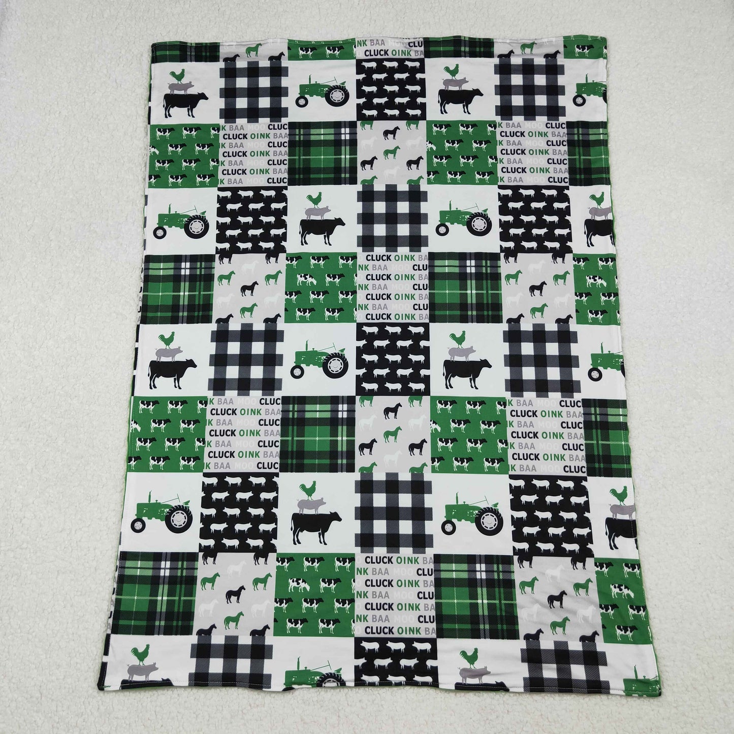 USA Shop Baby Kids Green Checked Pigs Trucks Farm Little Buddy Minky Blankets
