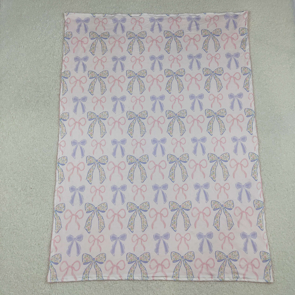 Baby Toddler Girls Pink Blue Bows Minky Blankets