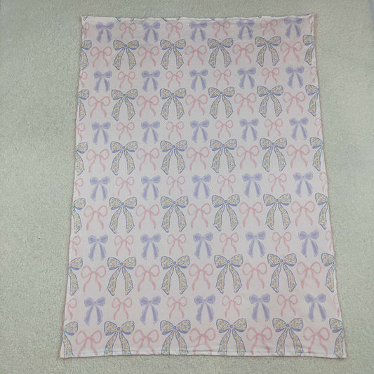 Baby Toddler Girls Pink Blue Bows Minky Blankets