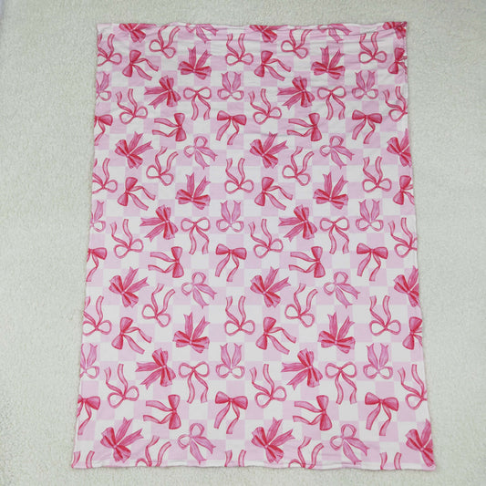 USA Shop Baby Girls Pink Checked Bows Minky Blankets