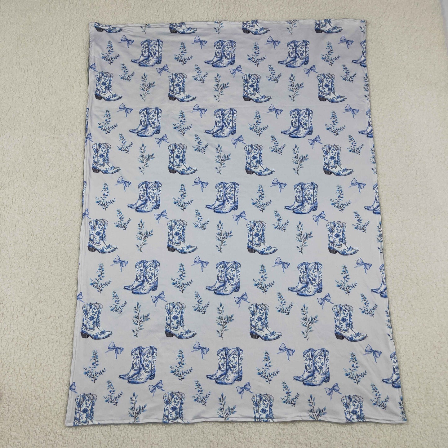 Baby Kids Blue Boots Bows Western Blankets