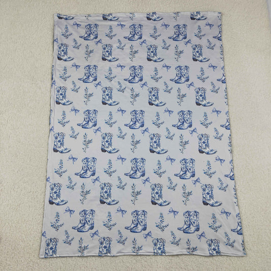 Baby Kids Blue Boots Bows Western Blankets