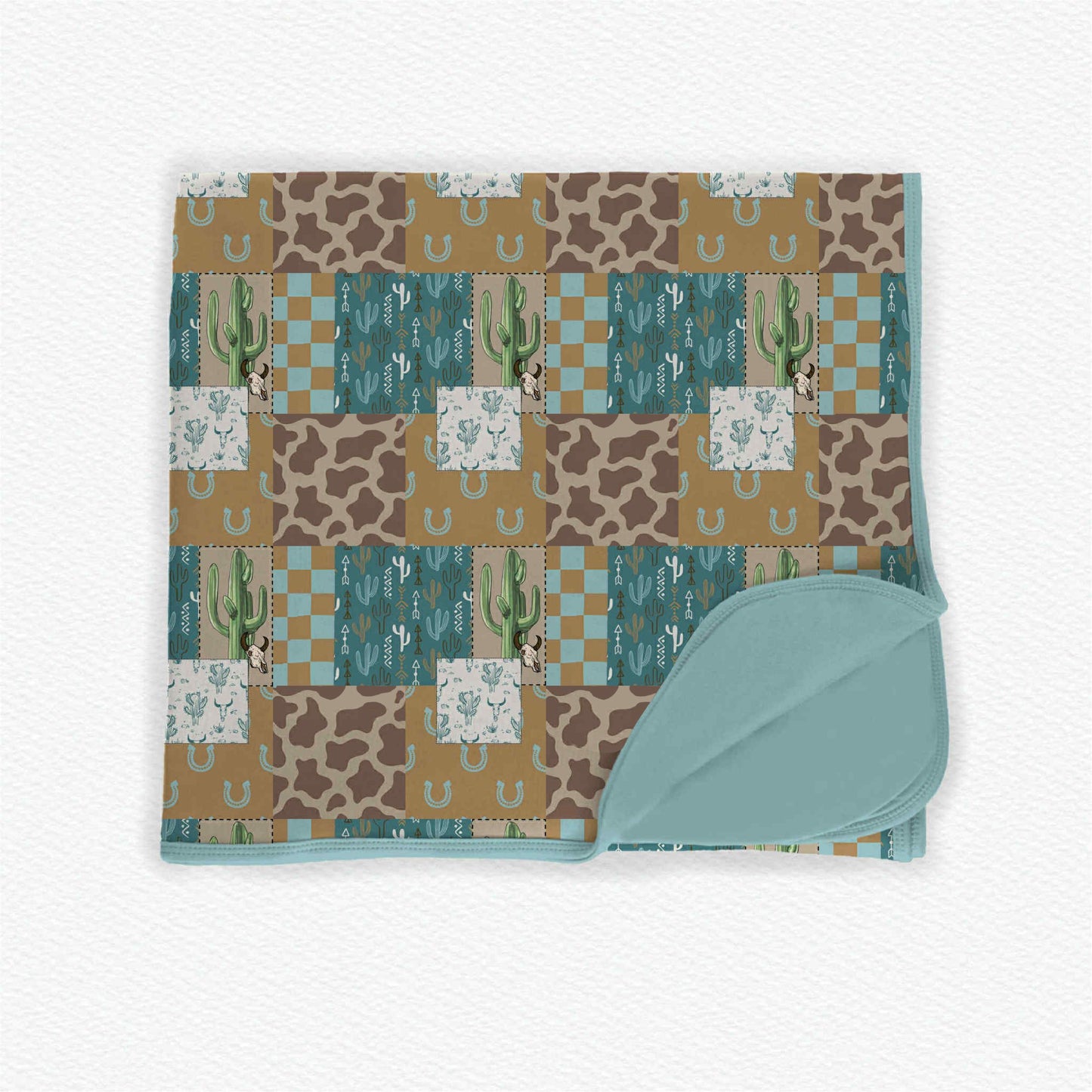 Baby Kids Cactus Cow Print Checked Western Blankets Preorder