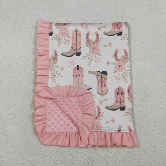 Baby Kids Pink Boots Horse Shoes Flowers Western Blankets