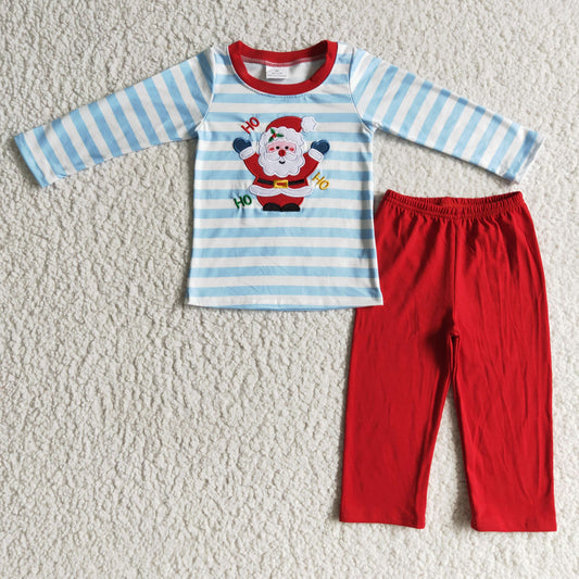 Sibling Baby Boys Girls Embroidery Santa Christmas Pajamas Pants Clothes Sets