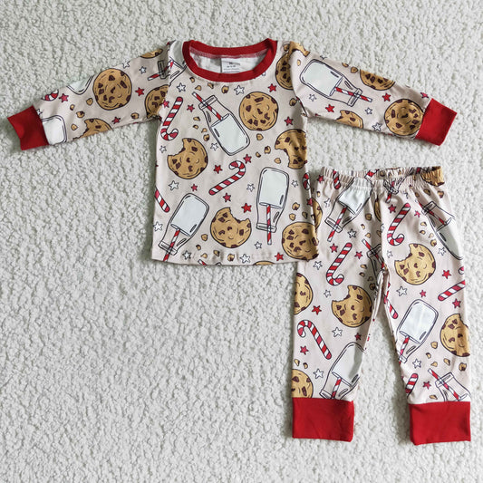 Sibling Baby Kids Cookie Milk Candy Cane Top Pants Christmas Pajamas Sets Zipper Footie Rompers
