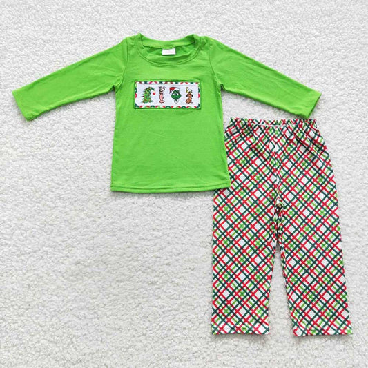Sibling Baby Boys Girls Embroidery Green Faces Pants Christmas Clothes Sets Footie Rompers