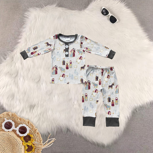 Sibling Baby Kids Gray Christmas Nativity Pajamas Sets