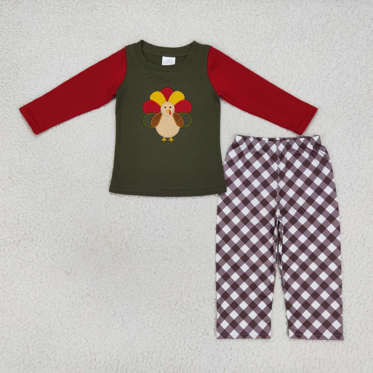 Sibling Baby Boys Embroidery Turkey Long Sleeves Pants Thanksgiving Clothes Sets