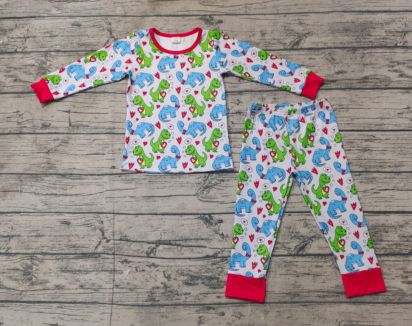 Baby Boys Valentines Dinosaurs Heart Shirt Pants Pajamas Clothes Sets