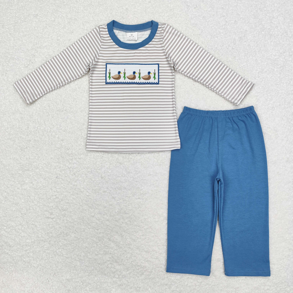Sibling Baby Boys Girls Embroidery Ducks Stripe Hunting Clothes Sets Rompers
