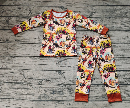 Baby Boys Rodeo Brown Western Tops Pants Pajamas Outfits Sets