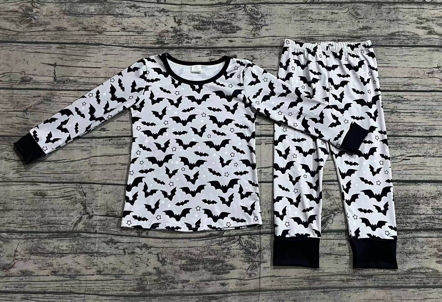 Baby Boys Halloween Grey Bats Top Pants Bamboo Pajamas Clothes Sets