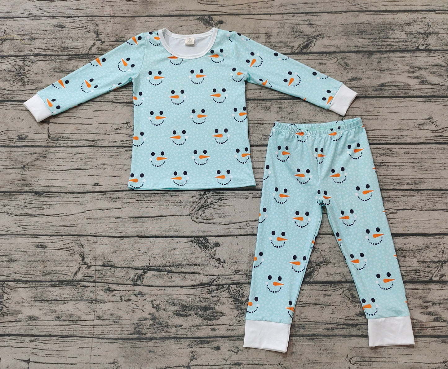 Baby Boys Blue Winter Snowman Bamboo Pajamas Clothes Sets