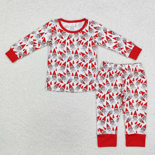 Sibling Boys Red Shelf Christmas Bamboo Rompers Pajamas