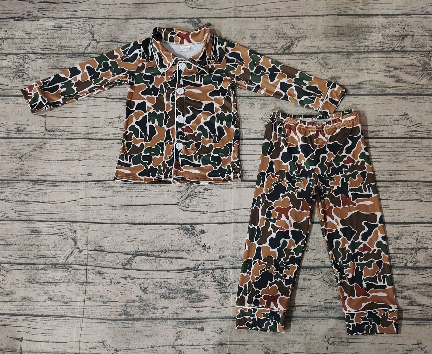 Baby Boys Camo Fall Brown Buttons Top Pants Pajamas Clothes Sets