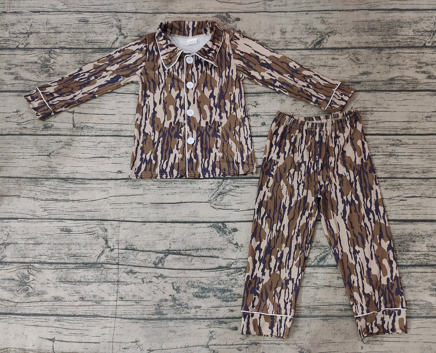 Baby Boys Southern Wood Camo Buttons Top Pants Pajamas Clothes Sets