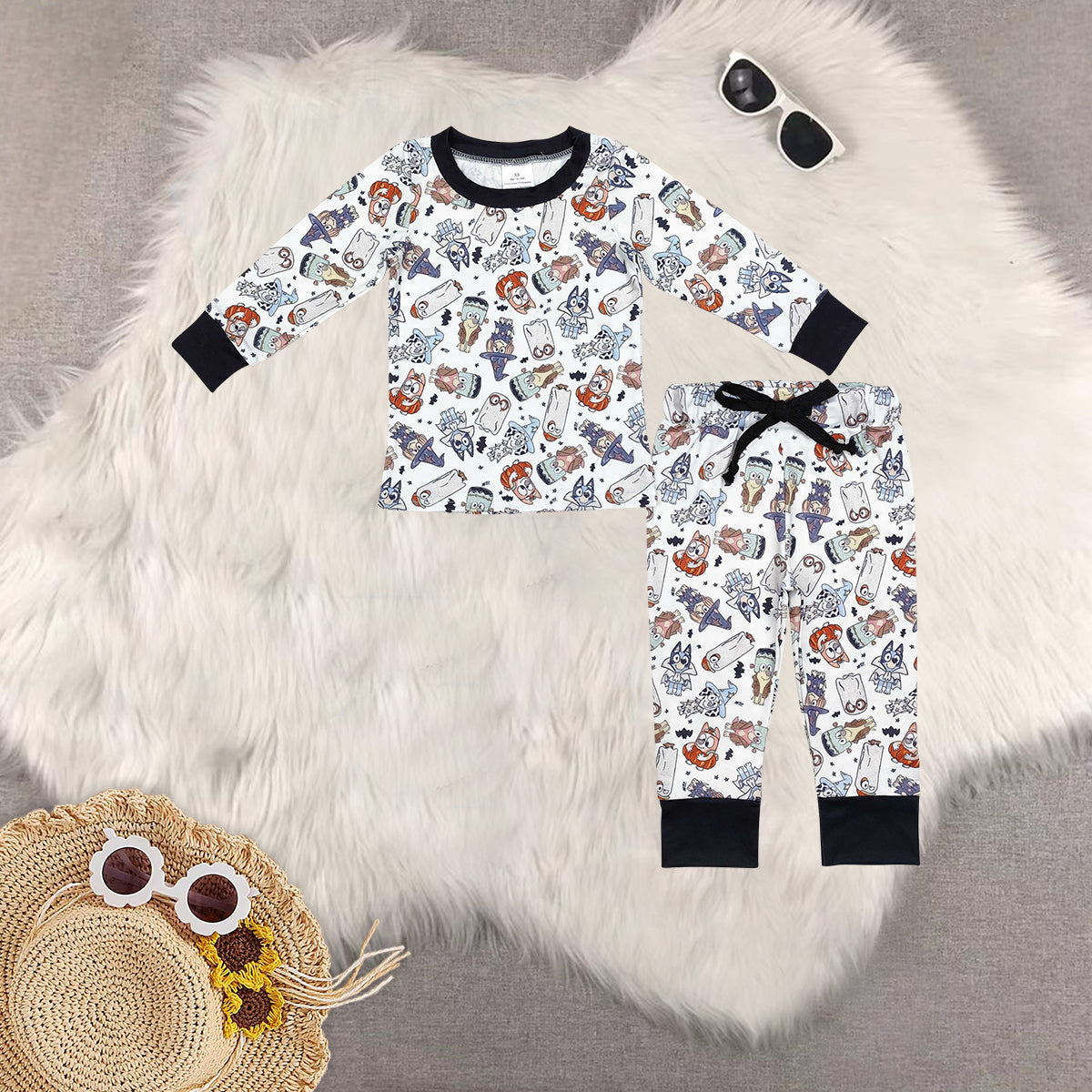 Sibling Baby Kids Cartoon Dogs Ghosts Bats Top Pants Halloween Pajamas Clothes sets