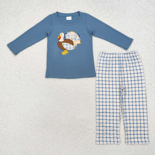 Sibling Baby Boys Embroidery Turkey Long Sleeves Pants Thanksgiving Clothes Sets