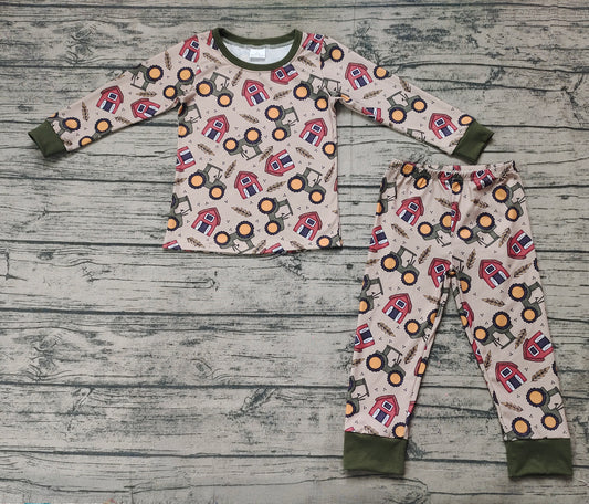 Baby Kids House Farm Tractors Top Pants Pajamas Outfits Sets