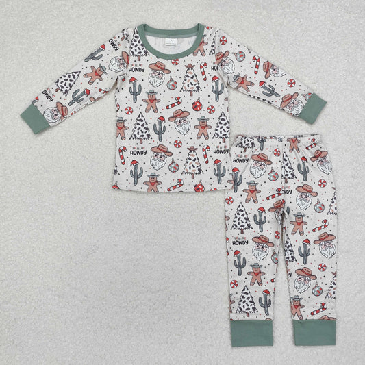 Sibling Baby Boys Christmas Long Sleeves Santa Gingerbread Top Pant Pajamas Sets