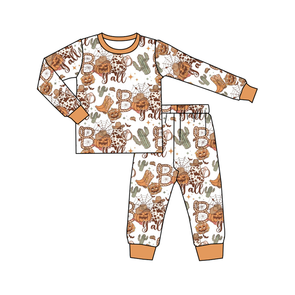Baby Boys Halloween Pumpkins Cactus Top Pants Pajamas Clothes Sets Preorder