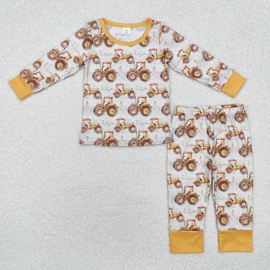 Sibling Brother Baby Boys Farm Trucks Bamboo Rompers Pajamas