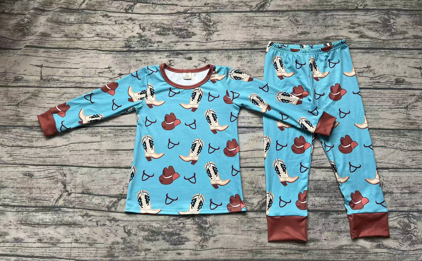 Baby Boys Western Boots Hats Bamboo Pajamas Clothes Sets