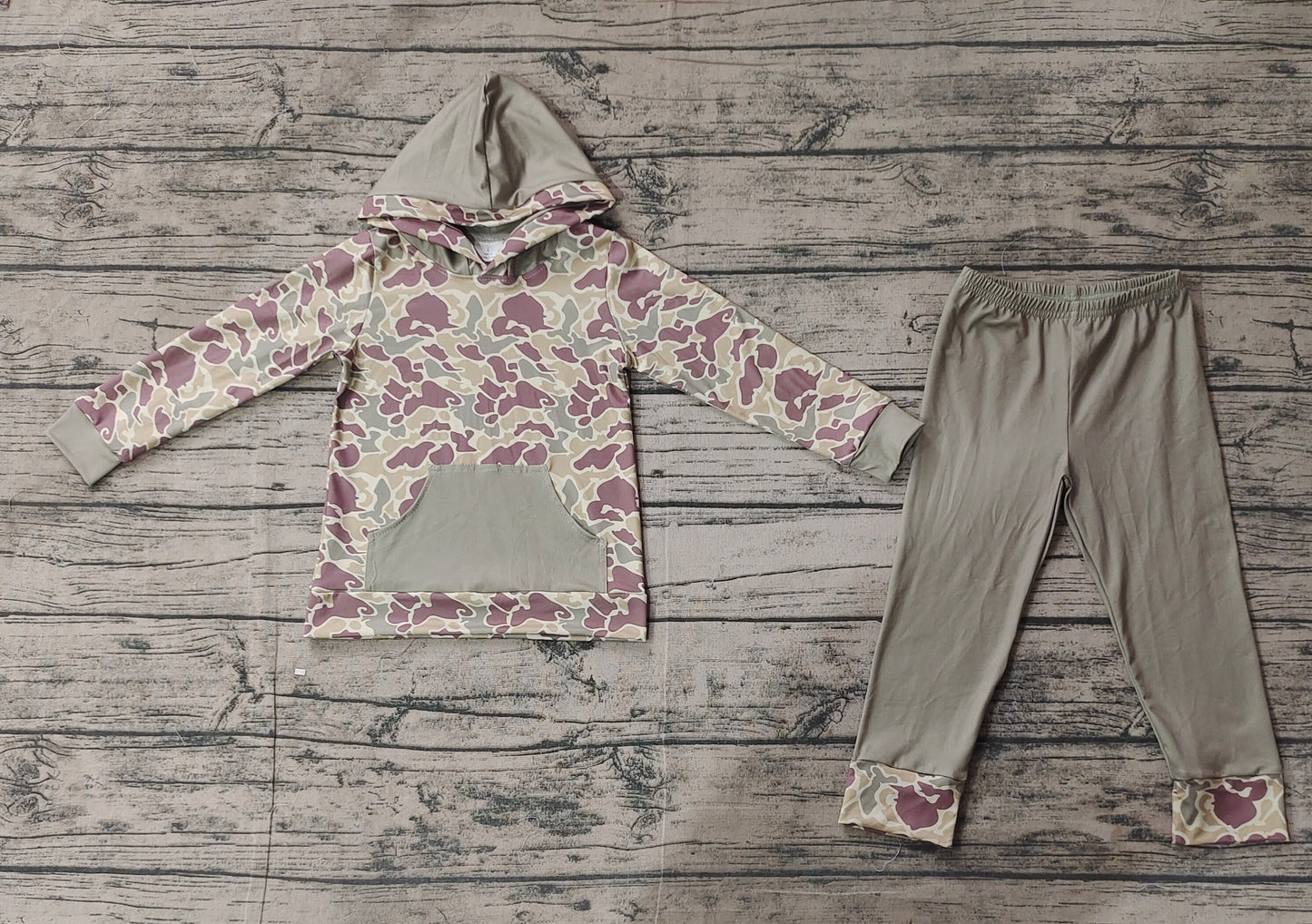 Baby Boys Green Camo Hooded Top Pants Clothes Sets