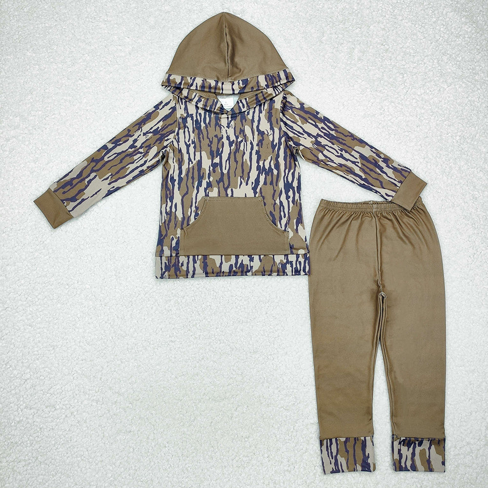 Sibling Baby Kids Southern Wood Camo Pocket Hooded Top Pants Clothes Sets